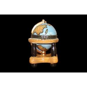 Hand Painted PHB World Map Globe Miniature Hinged 3" Collectible Trinket Box